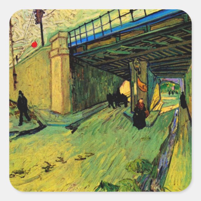 Eisenbahnbrücke über Montmajour durch Vincent van  Quadratischer Aufkleber (Vorderseite)
