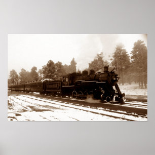 Eisenbahnlokomotive in schneebedeckter Winterlands Poster