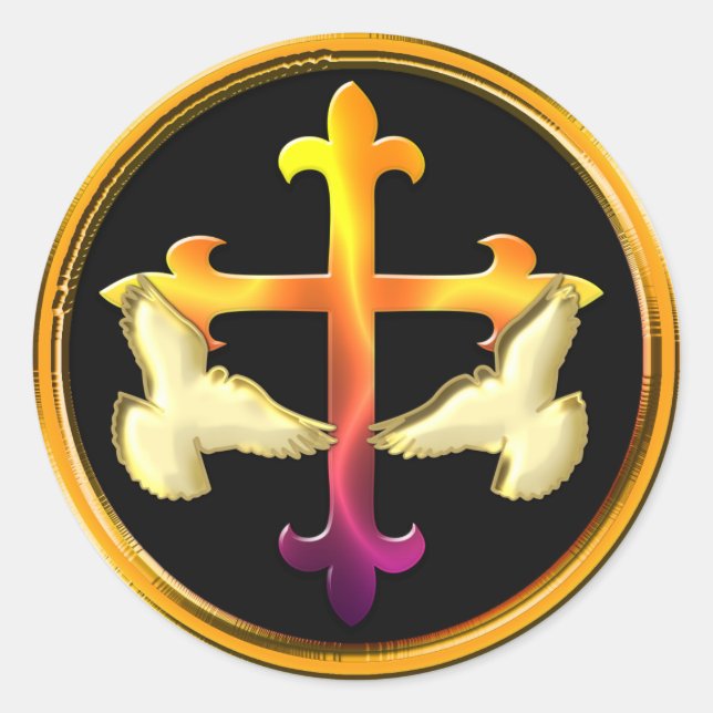 Eisenkreuz mit Tauben auf schwarzem Hintergrund Runder Aufkleber (Vorderseite)