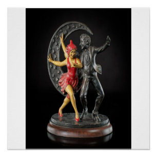 Eisenskulptur eines Jester und Flapper der 20er Ja Poster