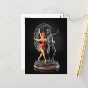 Eisenskulptur eines Jester und Flapper der 20er Ja Postkarte