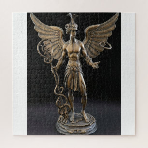Eisenskulptur eines surrealistischen Hermes Puzzle