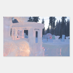 Eisenskulptur Zugmaschine Winter gefrorene Schneek Rechteckiger Aufkleber