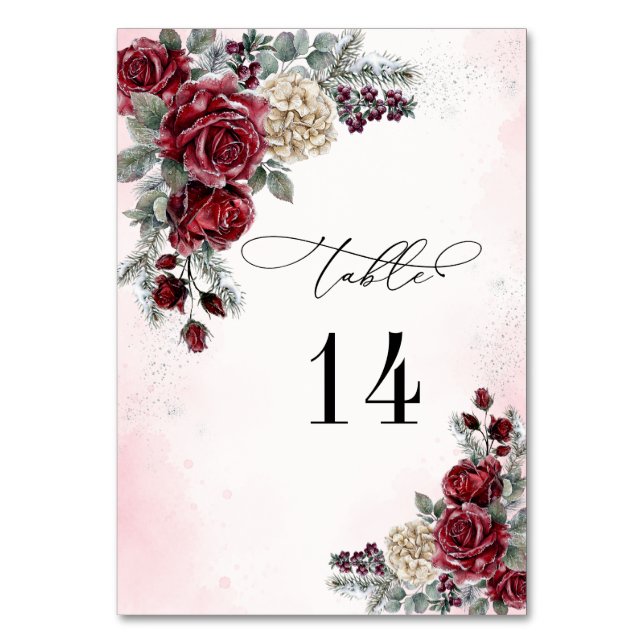 Eiserne Rosen Winter-Hochzeit Tischnummer (Vorderseite)