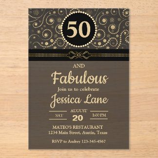 Eisernes Schwarz und Gold Acryl Luxus Geburtstag Acryleinladungen