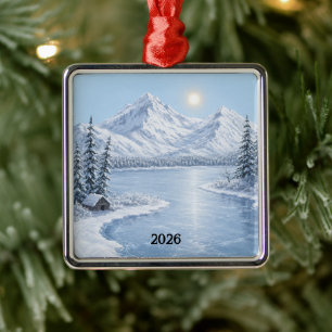 Eisernes Winter Premium Quadratischer Schmuck Ornament Aus Metall