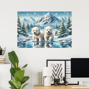 Eisfamilie Schneebedeckte Berglandschaft Poster