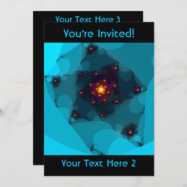 Eisfeuer. Fraktal Art. Blau. Einladung (Vorne/Hinten)