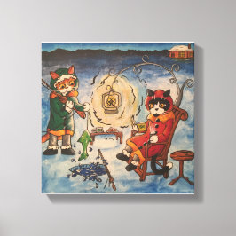 Eisfischen in der Nacht Leinwanddruck