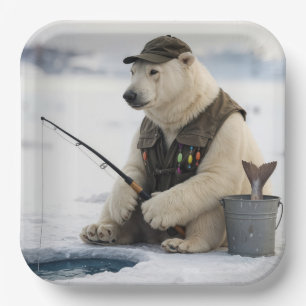 Eisfischen mit Eisbär Pappteller