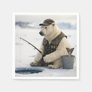 Eisfischen mit Eisbär Serviette