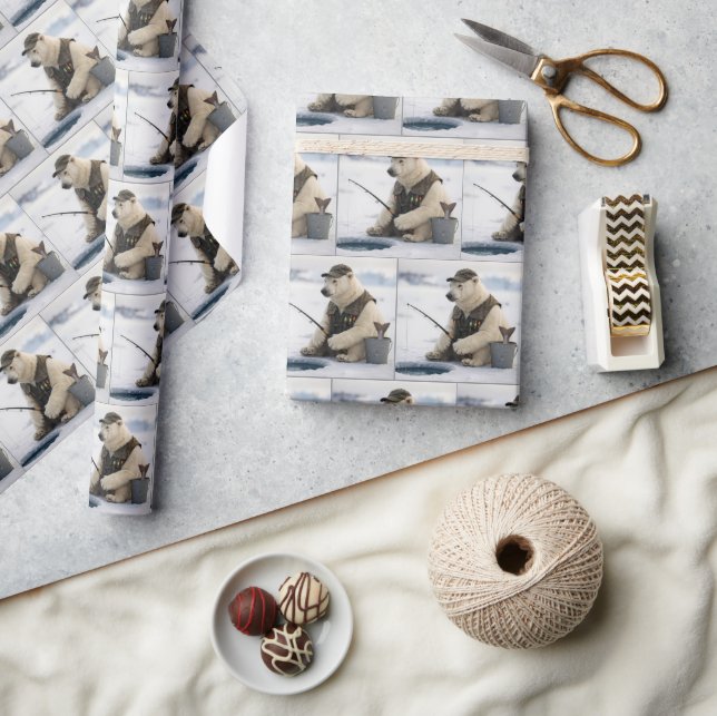 Eisfischen mit Eisbären Geschenkpapier (Kunsthandwerk)