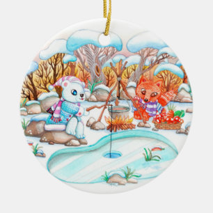 Eisfischerei Keramik Ornament