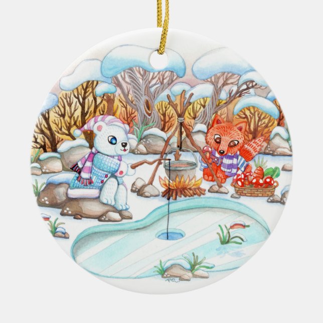 Eisfischerei Keramik Ornament (Vorne)