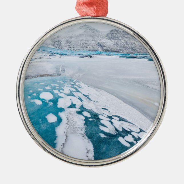 Eisgefrorenes Gletschereis, Island Silbernes Ornament (Vorne)