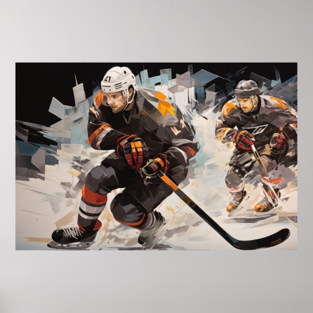 Eishockey Action Sport Malerei Abstrakt Art Deco Poster (Vorne)