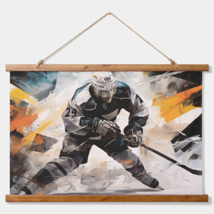 Eishockey Action Sport Malerei Abstrakt Art Deco Wandteppich Mit Holzrahmen