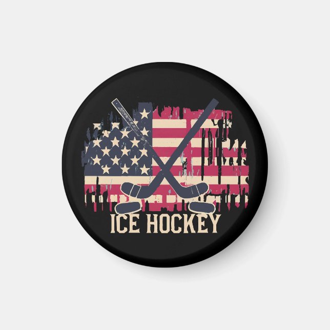 Eishockey - Amerikanische Flagge Magnet (Vorne)