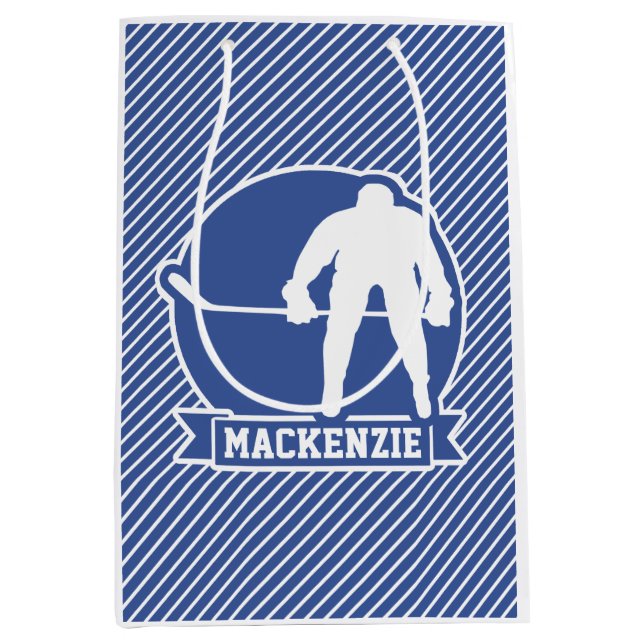 Eishockey, Blaue und weiße Streifen, Sport Mittlere Geschenktüte (Vorderseite)