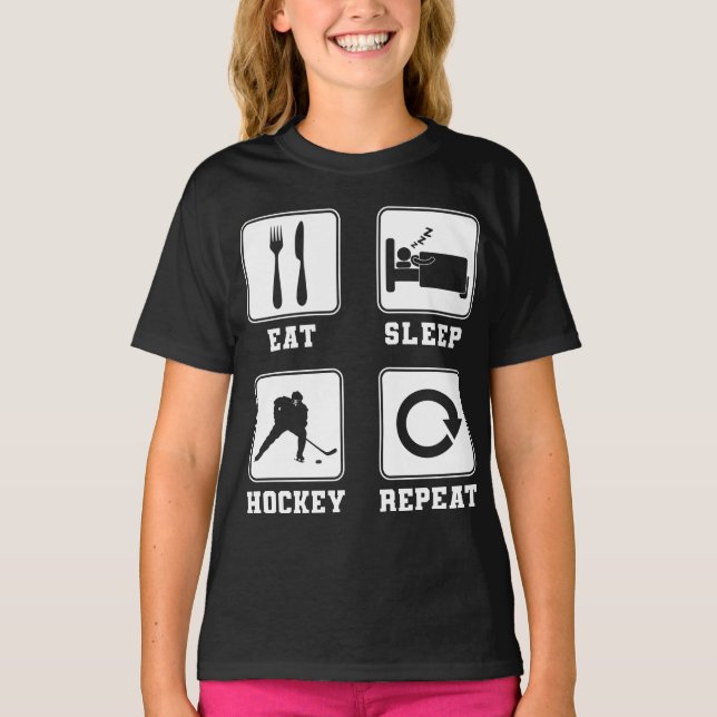 Eishockey Eat SleepHockeyRepeat Player Team T-Shirt (Vorderseite)