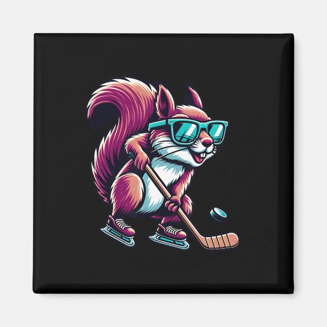 Eishockey Eichhörnchen Cool Gles Eislauf  Magnet (Vorne)