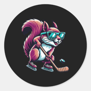Eishockey Eichhörnchen Cool Gles Eislauf Runder Aufkleber