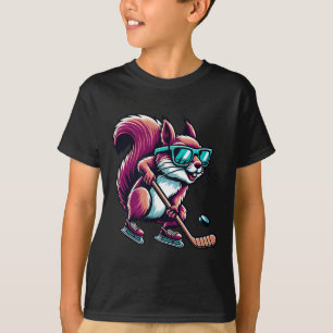 Eishockey Eichhörnchen Cool Gles Schlittschuhfahre T-Shirt