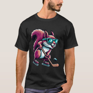 Eishockey Eichhörnchen Cool Gles Schlittschuhfahre T-Shirt