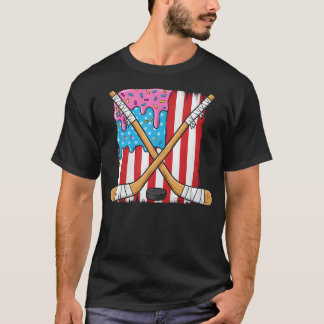 Eishockey-Eiscreme-Tropf-Jungen Amerikanische Flag T-Shirt
