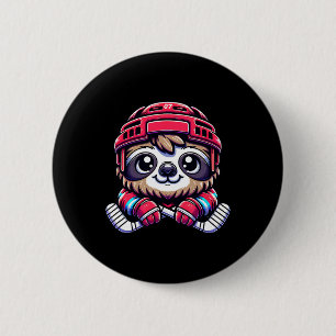 Eishockey Faultier Süßer Hockey-Enthusiast Button