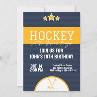 Eishockey Geburtstag Blauer Gelber Streifen Einladung