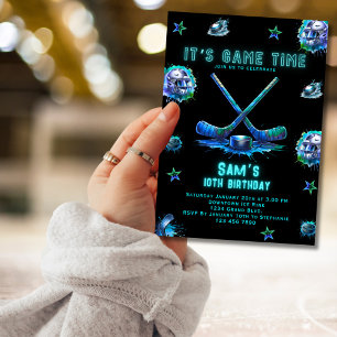 Eishockey Geburtstagseinladung Boys Neon Party Einladung