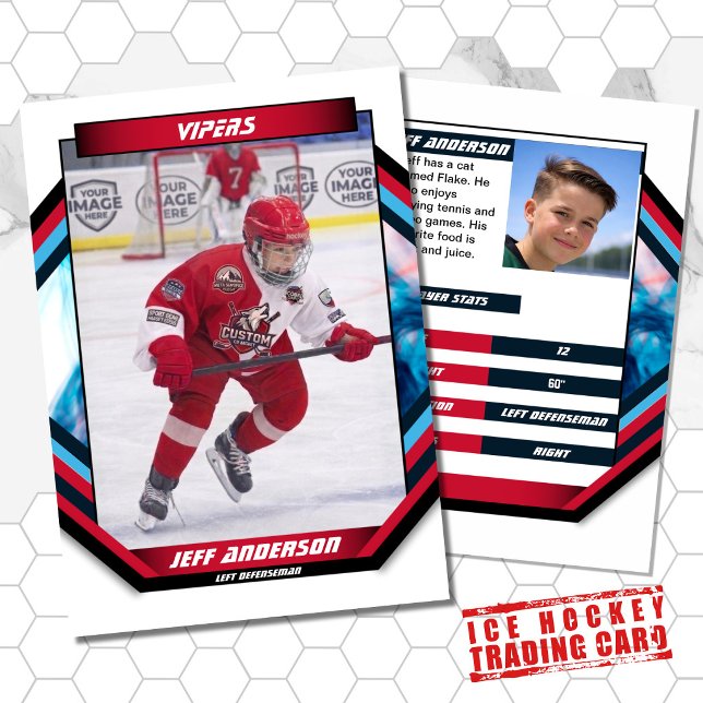 Eishockey-Handelskarte in Cool Red Blue White Visitenkarte (Ice Hockey Trading Card: Dynamic design, bold colors. Ideal gift for young hockey fans!)