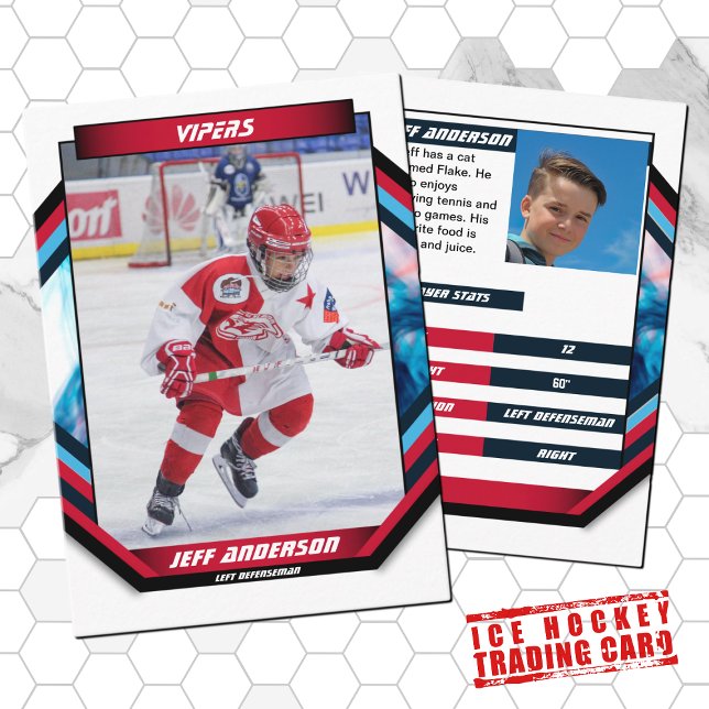 Eishockey-Handelskarte in Cool Red Blue White Visitenkarte (Ice Hockey Trading Card: Dynamic design, bold colors. Ideal gift for young hockey fans!)