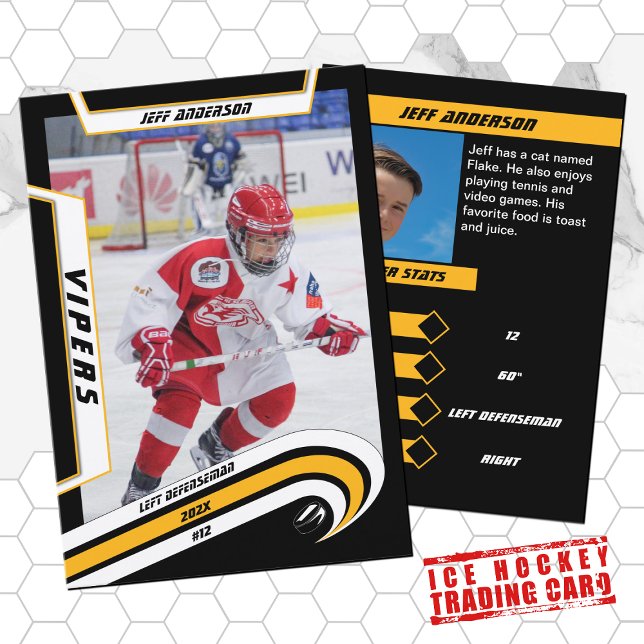 Eishockey-Handelskarte in lebhaft gelb Telefonnummerkarte (Sunny vibes for young hockey champs! Cool yellow hockey trading card - a perfect souvenir and gift )