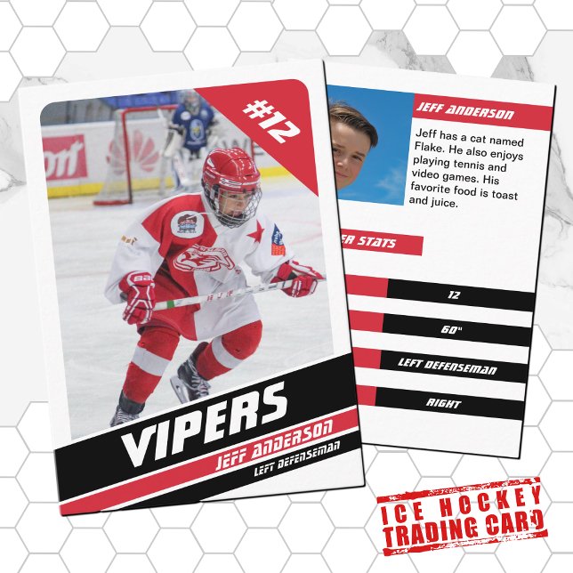 Eishockey-Handelskarte in Vigorot Red White Telefonnummerkarte (Proudly share youre kids' achievements with this red white and black card)
