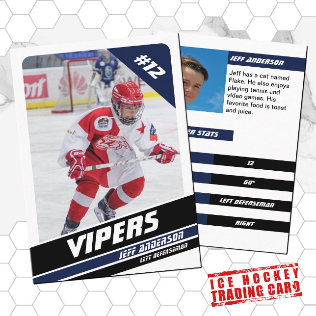 Eishockey-Handelskarte in Vigurous Blue White Telefonnummerkarte (Proudly share youre kids' achievements with this white and blue card)