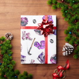 Eishockey Ice-Skaten Girls Rosa Lila Geschenkpapier