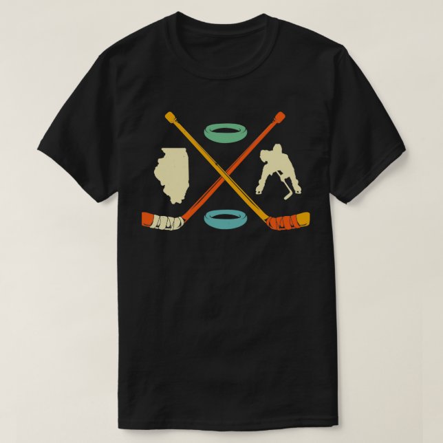 Eishockey Illinois Karte Retro Eishockey Illinois T-Shirt (Design vorne)