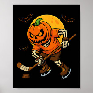 Eishockey-Kürbislaterne Halloween-Skelett-Kürbis Poster