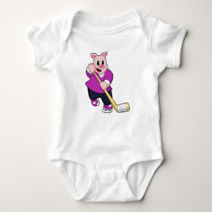 Eishockey mit Eishockeyschläger Baby Strampler