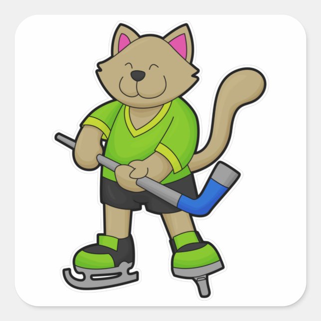Eishockey mit Eishockeyschläger Quadratischer Aufkleber (Vorderseite)