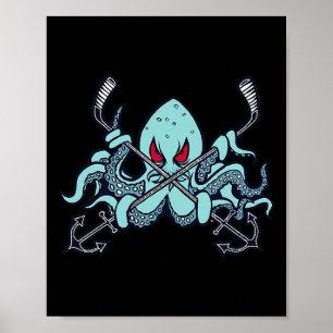 Eishockey Oktopus Tintenfisch Ozean Meeresmonster Poster