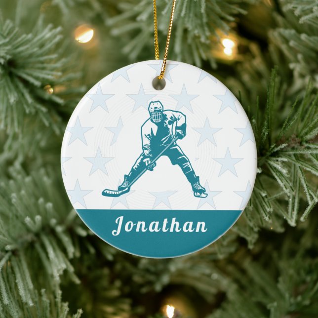 Eishockey Player Star Individuelle Name Winterspor Keramik Ornament (Baum)