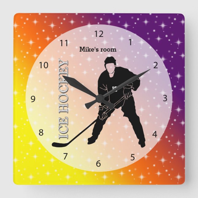 Eishockey Quadratische Wanduhr (Vorderseite)