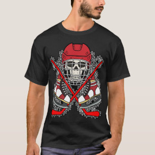 Eishockey-Schädel Jolly Roger Piratenflagge T-Shirt