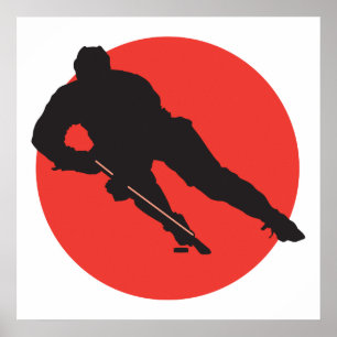 Eishockey-Silhouette Rotkreisdesign Poster
