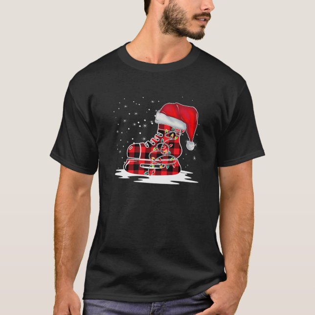 Eishockey-Skate Rote Karierte Weihnachtsmannmütze  T-Shirt (Vorderseite)