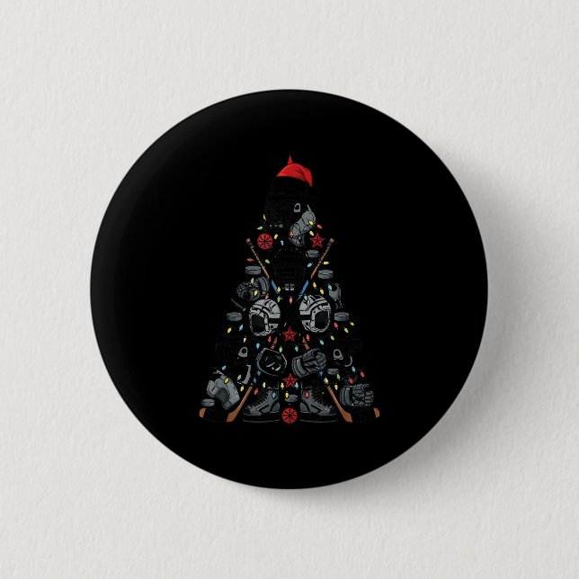 Eishockey Spieler Weihnachtsbaum Xmas Funny Boys K Button (Vorderseite)