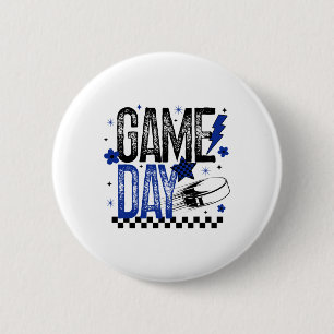 Eishockey-Spieltag Hockey-Mama Retro Blau Und Schw Button